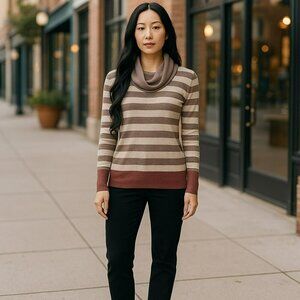 If It Were Me Anthropolgie Womens Brown Striped Cowl Neck Long Sleeve Sweater XS